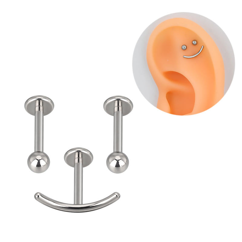 316L Stainless Steel Internally Threaded Curved Labret Barbell for Helix, Lip, Nose Piercing