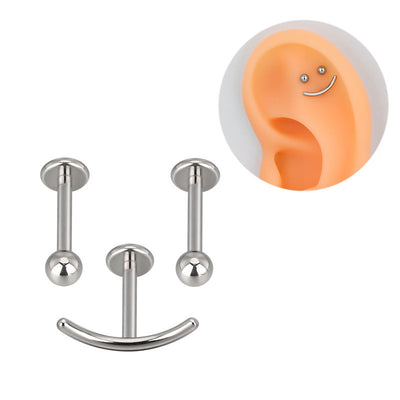 316L Stainless Steel Internally Threaded Curved Labret Barbell for Helix, Lip, Nose Piercing