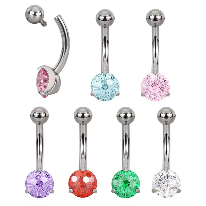 Titanium Belly Button Ring with Prong-Set CZ–Hypoallergenic Navel Piercing Jewelry