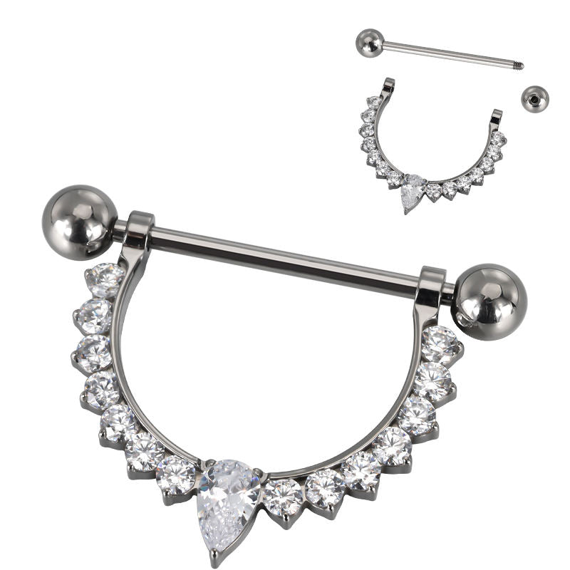 CZ Dangle Nipple Ring – ASTM F136 Titanium Barbell Piercing Jewelry