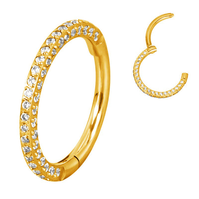 Wholesale Implant Grade Titanium 16G Segment Ring – 3 Side CZ Paved Clicker with 20G Pin for Helix, Nose & Ear Piercing
