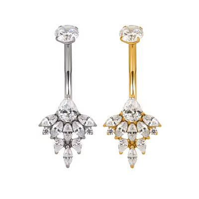 Marquise CZ Cluster Flower with Round CZ Prong Belly Ring