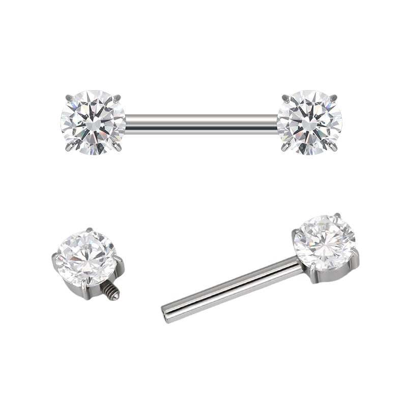 Prong Set CZ Barbell – ASTM F136 Titanium Body Jewelry for Piercings