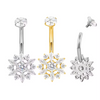 Titanium Bezel-Set CZ Top with CZ Flower Belly Button Ring