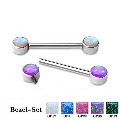 ASTM F136 Titanium 14G Internally Threaded Barbell with Bezel-Set Opal – Nipple, Lip, Eyebrow Piercing Jewelry