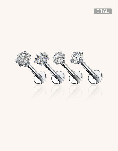 316L Stainless Steel Fashion Labret & Nose Rings – CZ Round, Star, Square, Heart & Triangle Designs