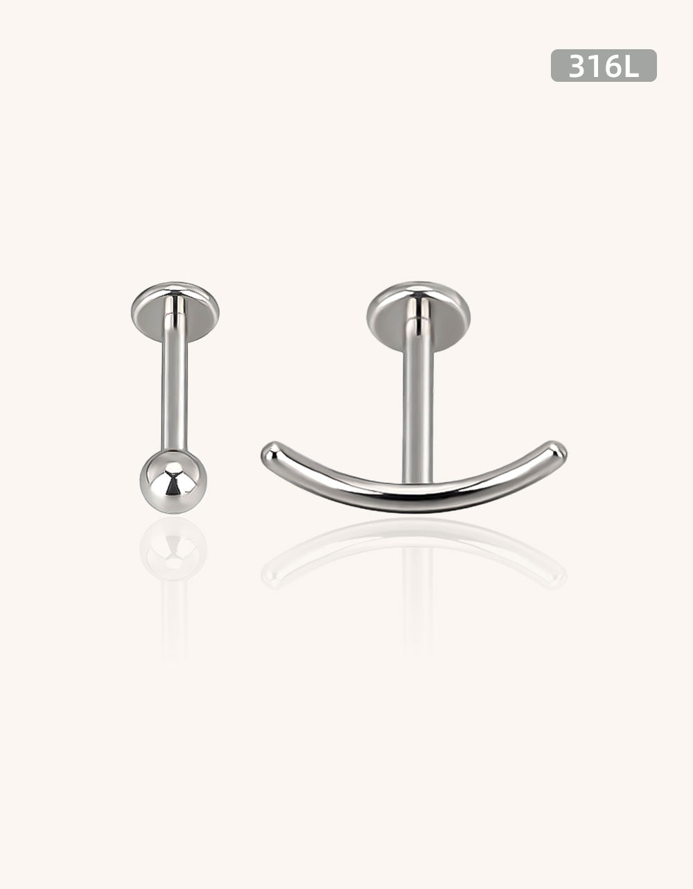 316L Stainless Steel Internally Threaded Curved Labret Barbell for Helix, Lip, Nose Piercing
