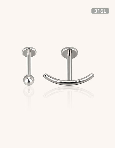 316L Stainless Steel Internally Threaded Curved Labret Barbell for Helix, Lip, Nose Piercing