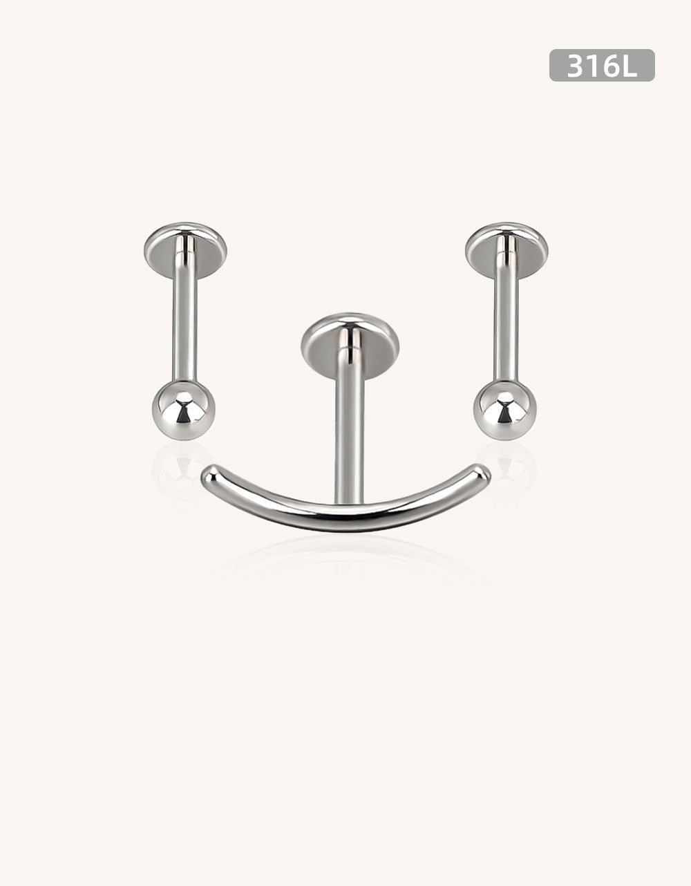 316L Stainless Steel Internally Threaded Curved Labret Barbell for Helix, Lip, Nose Piercing