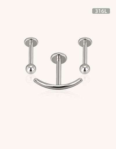 316L Stainless Steel Internally Threaded Curved Labret Barbell for Helix, Lip, Nose Piercing