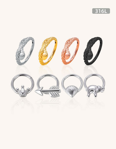 316L Stainless Steel Nose Hoop & Lip Stud with Zircon Crystals – Medical Grade Piercing Jewelry