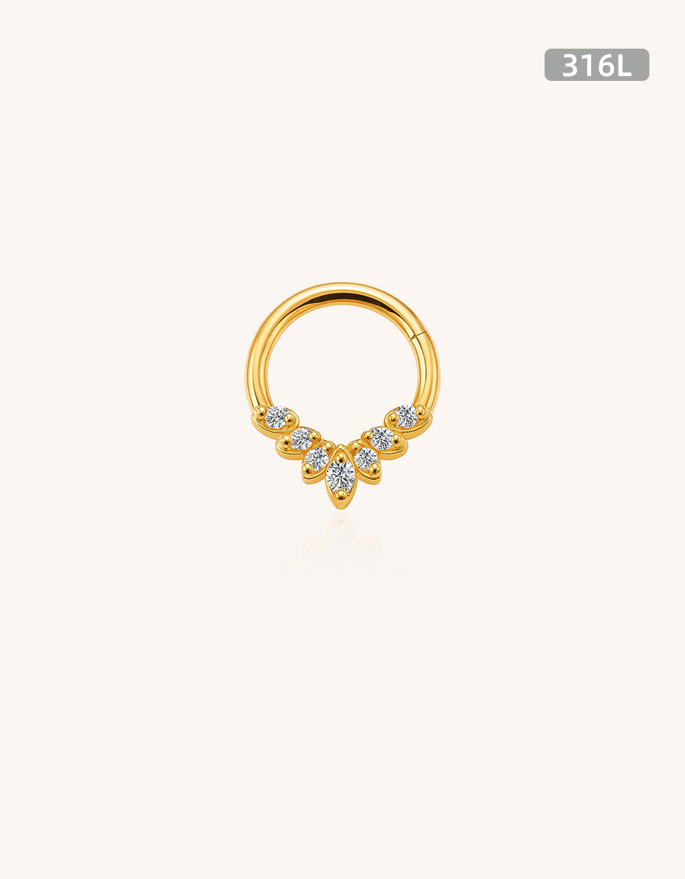 316L Surgical Steel Oval Segment Ring – 5 CZ Blaze Set Helix Earring