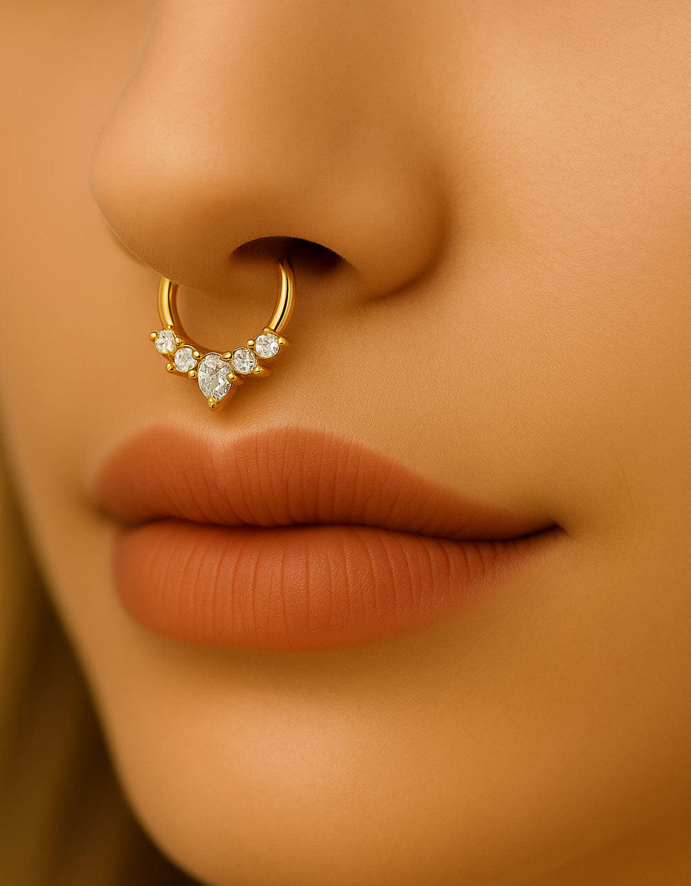 316L Surgical Steel Oval Segment Ring – 5 CZ Blaze Set Helix Earring