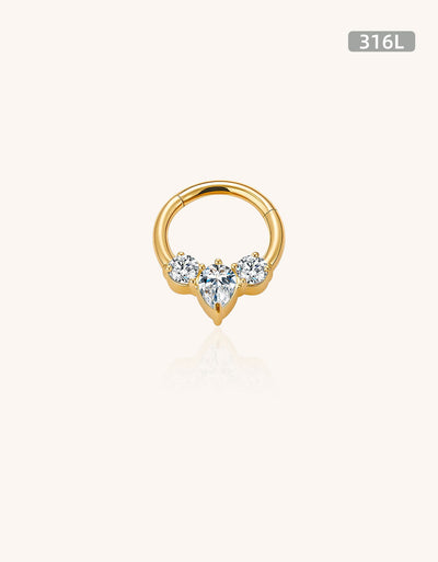 316L Stainless Steel Helix Earring with 2 CZ and Tear CZ Center Blaze Set Segment Hoop Ring