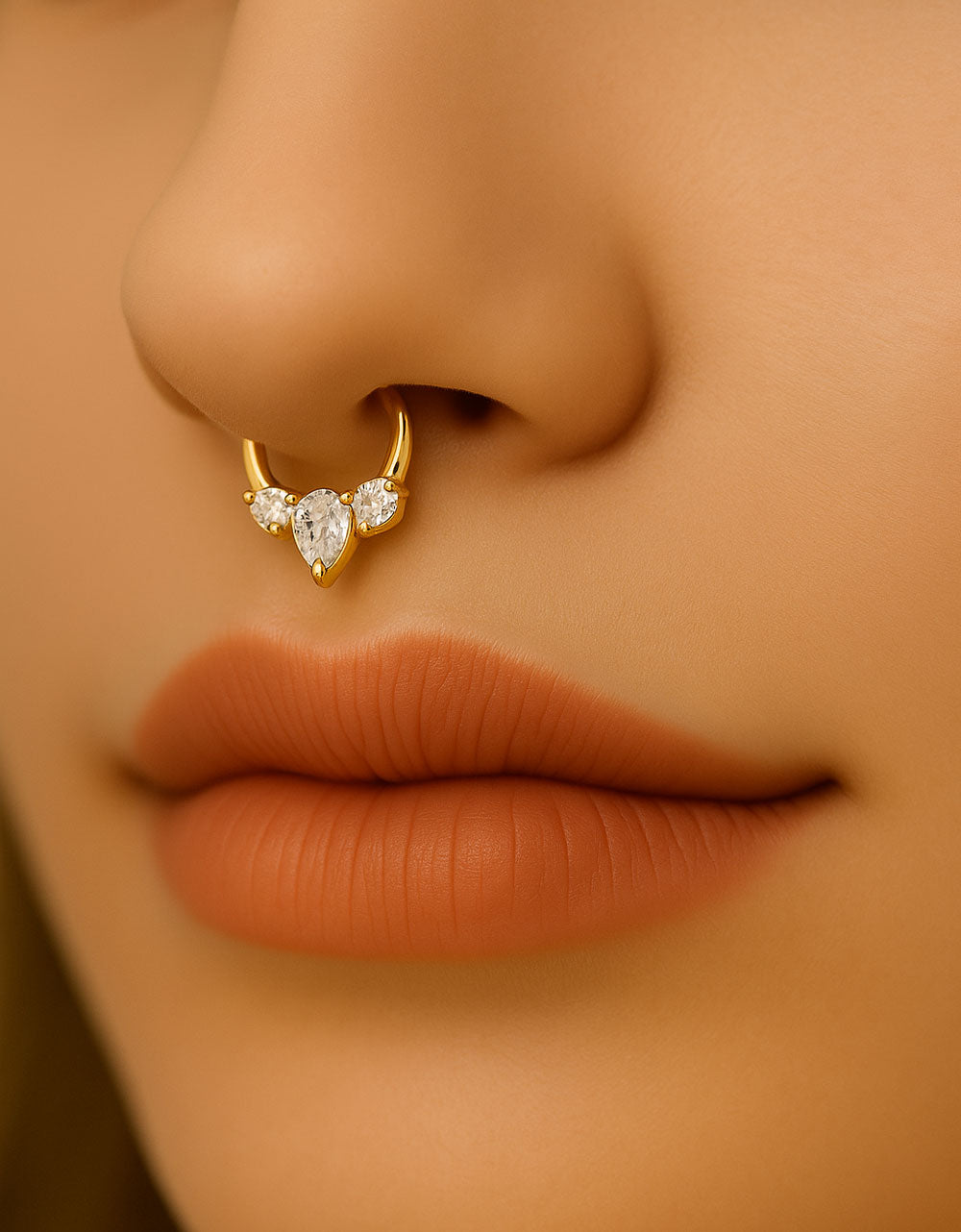 316L Stainless Steel Helix Earring with 2 CZ and Tear CZ Center Blaze Set Segment Hoop Ring