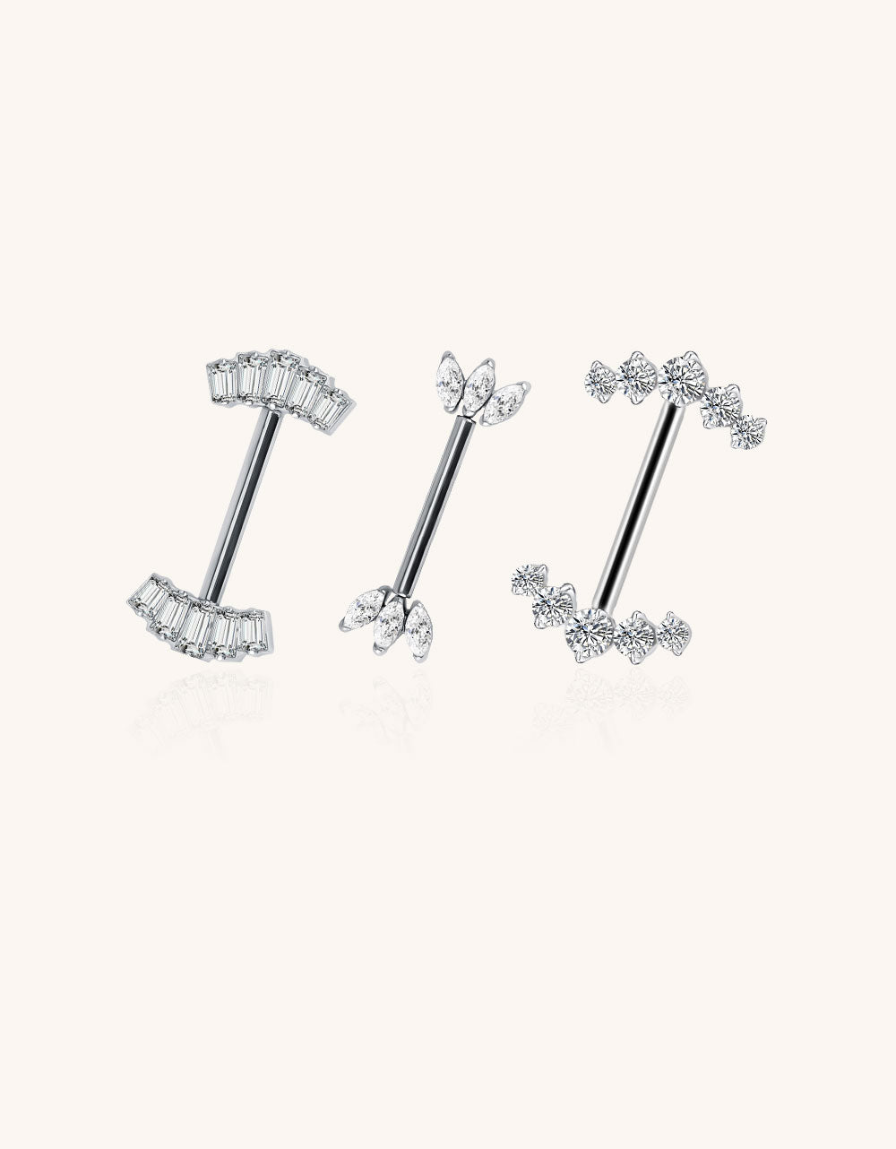 Modern Titanium Threadless Nipple Ring with 5 CNC-Set CZ