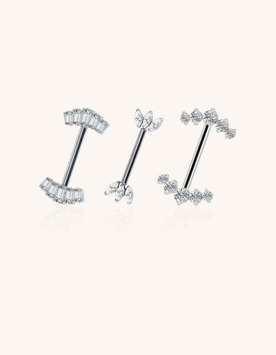 Modern Titanium Threadless Nipple Ring with 5 CNC-Set CZ