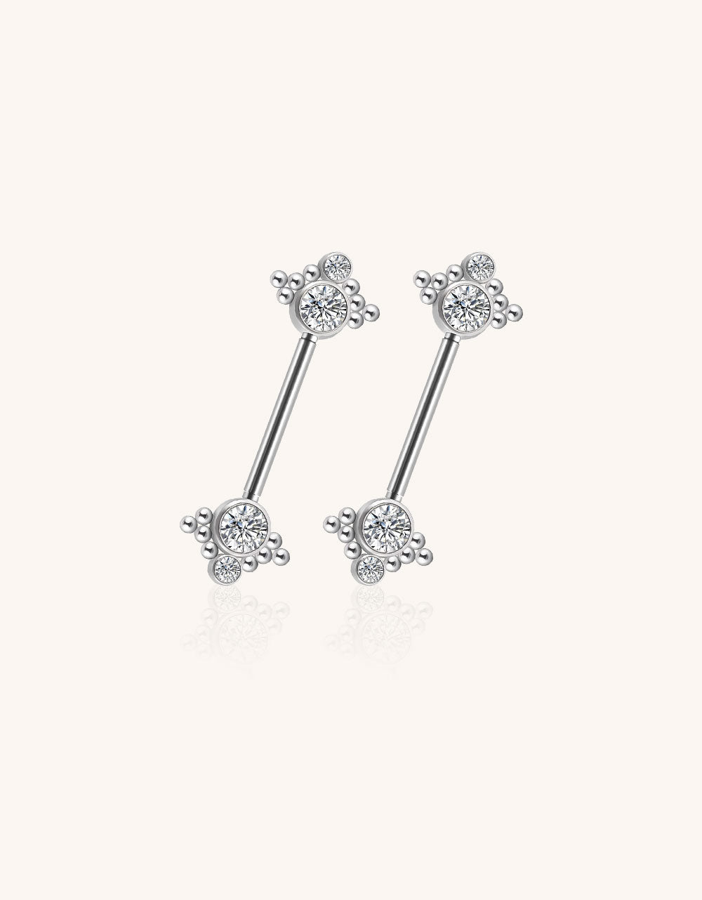 Double CZ Nipple Barbell with Chain – Hypoallergenic Titanium