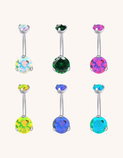 Double CZ Titanium Belly Ring Internally Threaded Navel Jewelry