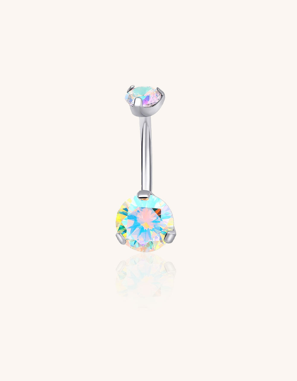 Double CZ Titanium Belly Ring Internally Threaded Navel Jewelry