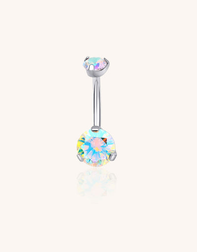 Double CZ Titanium Belly Ring Internally Threaded Navel Jewelry