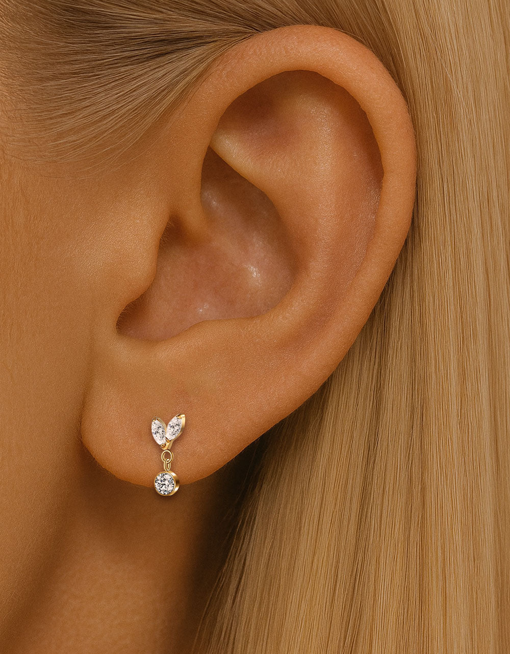 Titanium Labret Stud – 2 Marquise Lab-Grown Diamonds with Dangle Cup