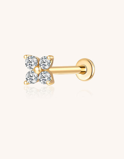 Titanium Stud Earring – Small Clover Flower with Lab-Grown Diamond, Internally Threaded