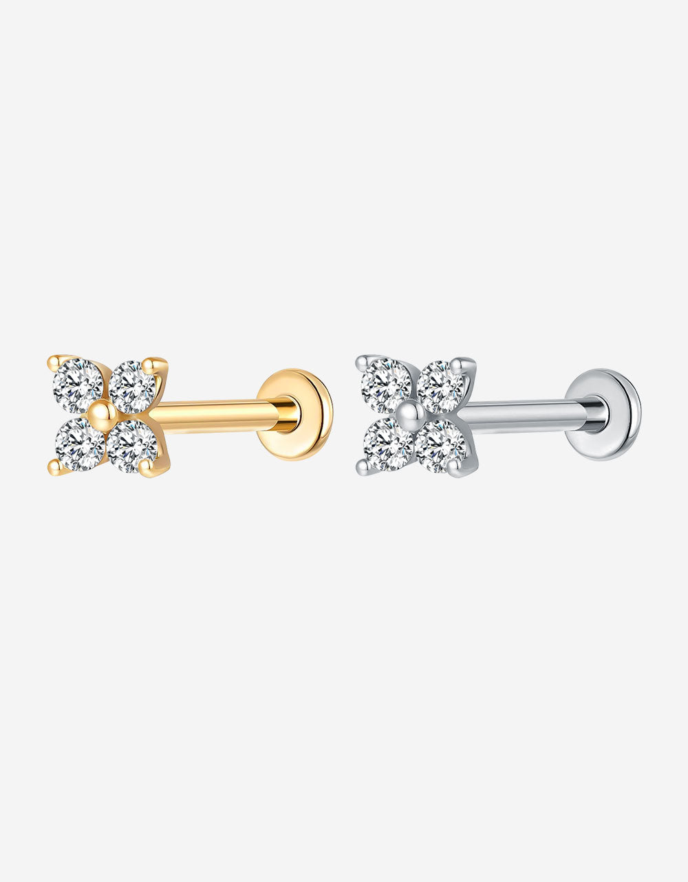 Titanium Stud Earring – Small Clover Flower with Lab-Grown Diamond, Internally Threaded