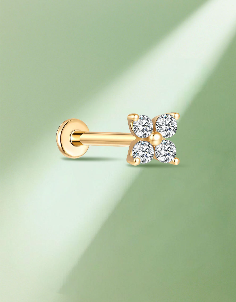 Titanium Stud Earring – Small Clover Flower with Lab-Grown Diamond, Internally Threaded