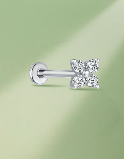 Titanium Stud Earring – Small Clover Flower with Lab-Grown Diamond, Internally Threaded