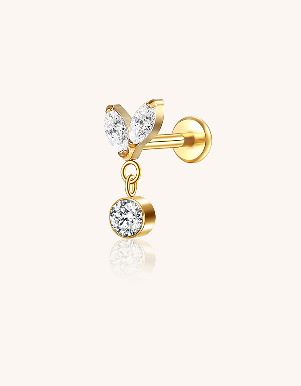 Titanium Labret Stud – 2 Marquise Lab-Grown Diamonds with Dangle Cup