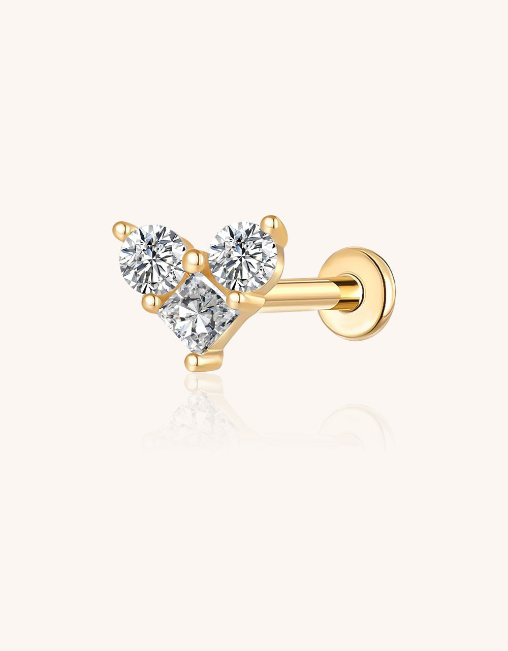 Triple Lab-Grown Diamond Stud Earrings – Flat Head Threaded Cartilage Piercing Jewelry