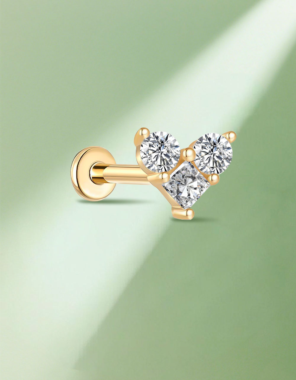 Triple Lab-Grown Diamond Stud Earrings – Flat Head Threaded Cartilage Piercing Jewelry