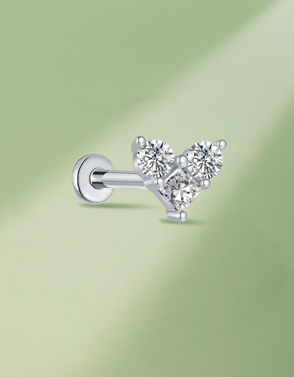 Triple Lab-Grown Diamond Stud Earrings – Flat Head Threaded Cartilage Piercing Jewelry