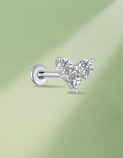 Triple Lab-Grown Diamond Stud Earrings – Flat Head Threaded Cartilage Piercing Jewelry