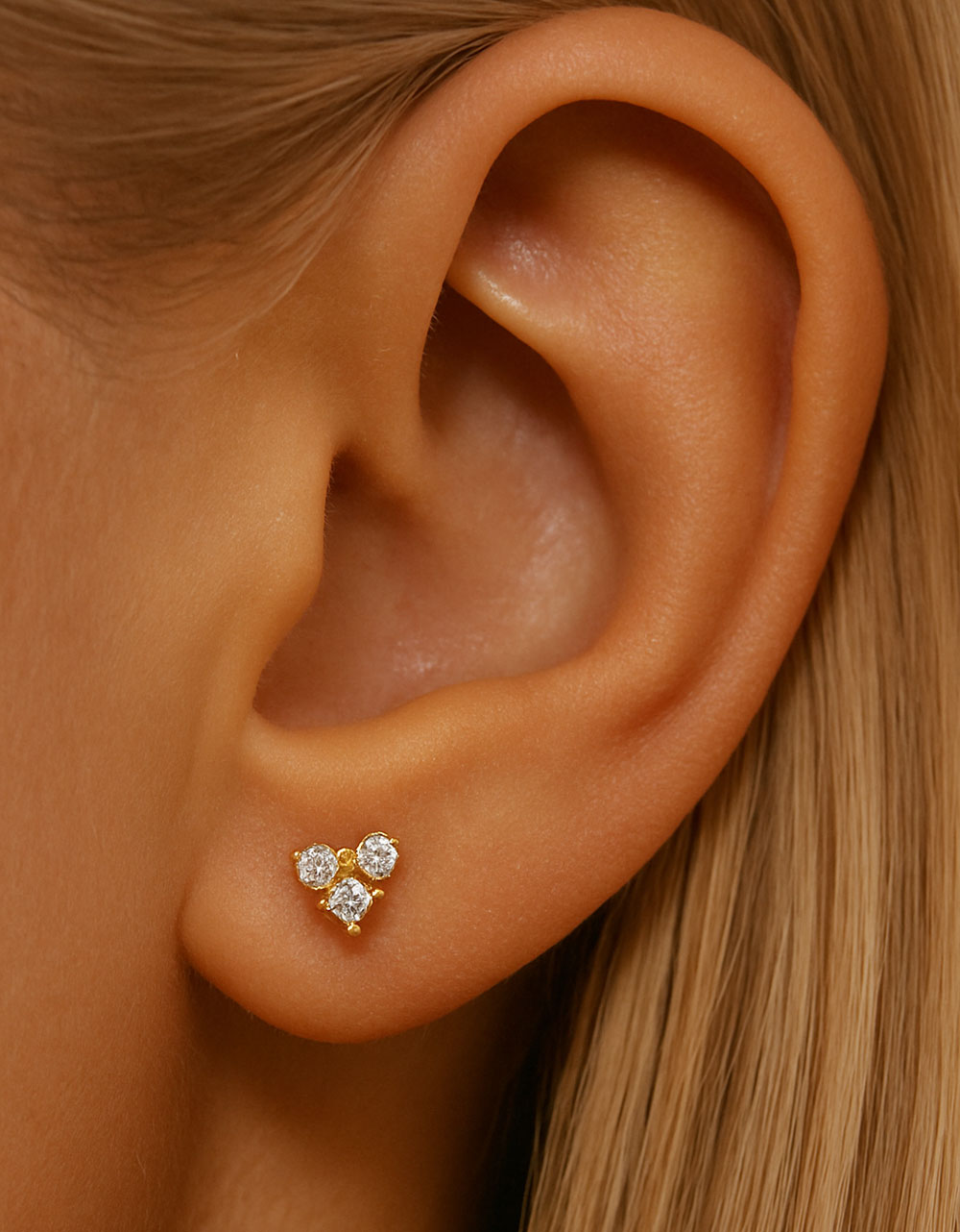 Triple Lab-Grown Diamond Stud Earrings – Flat Head Threaded Cartilage Piercing Jewelry