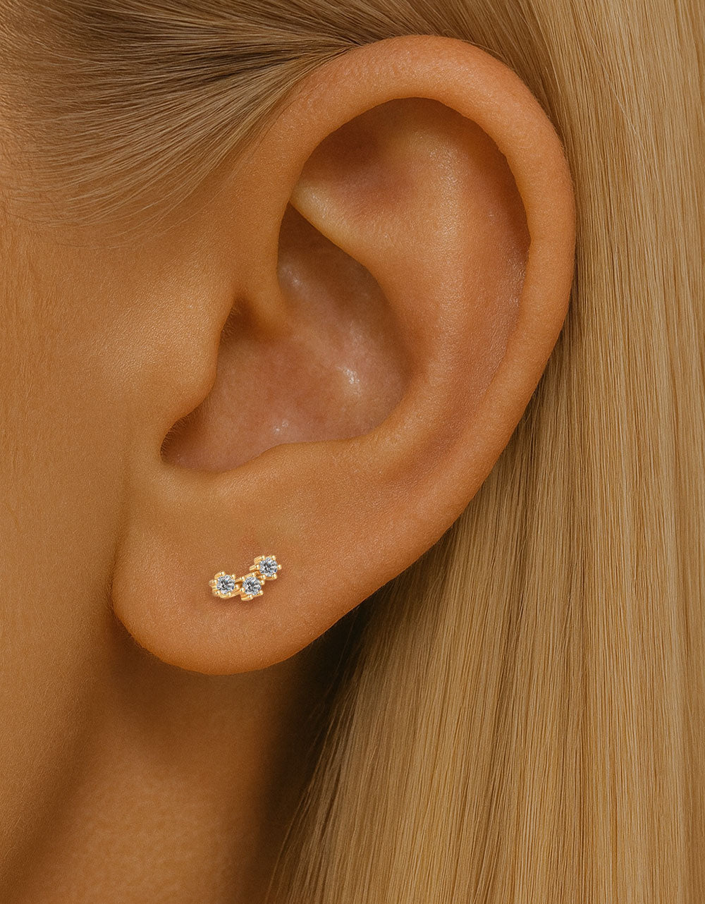 Gold Plum Blossom Stud Earrings – Lab-Grown Diamond Piercing Jewelry