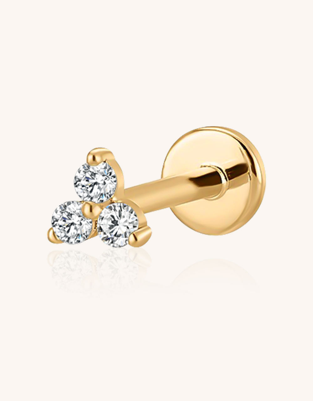 Titanium Cartilage Earring – Triangle Petal with 3 Lab-Grown Diamonds (2mm/3mm/4mm)