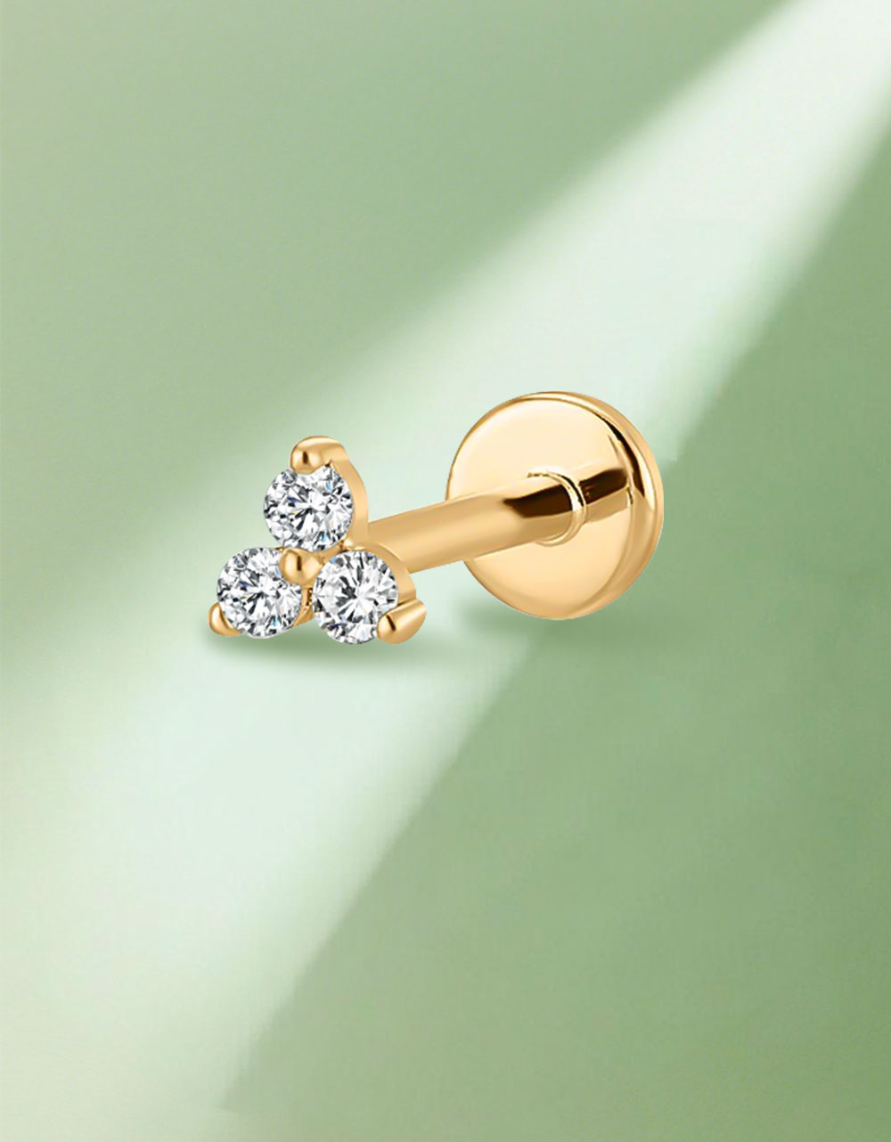 Titanium Cartilage Earring – Triangle Petal with 3 Lab-Grown Diamonds (2mm/3mm/4mm)