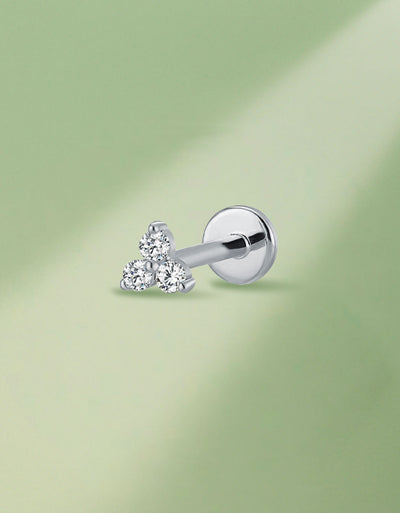 Titanium Cartilage Earring – Triangle Petal with 3 Lab-Grown Diamonds (2mm/3mm/4mm)