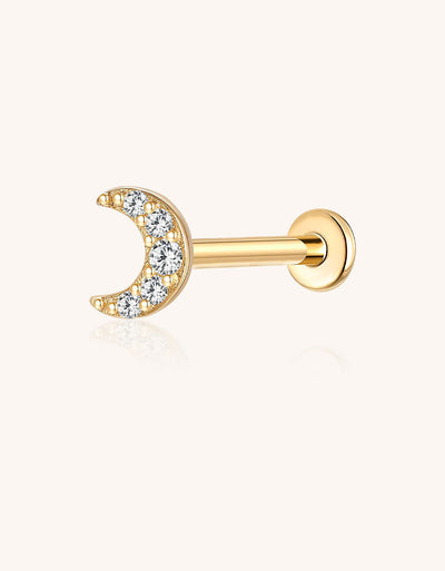 Titanium Labret Stud – Moon Design with Lab-Grown Diamond