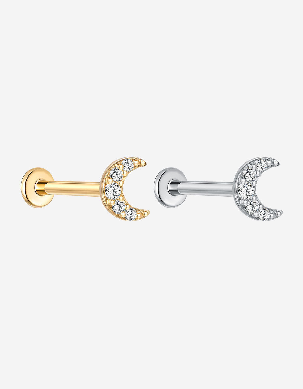 Titanium Labret Stud – Moon Design with Lab-Grown Diamond