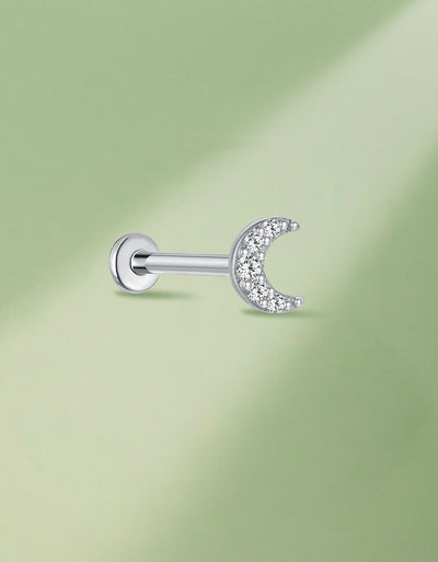 Titanium Labret Stud – Moon Design with Lab-Grown Diamond