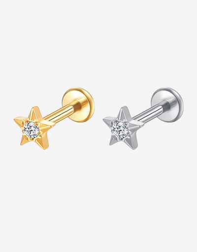 Titanium Lip Labret – Star Design with Prong-Set Lab-Grown Diamond