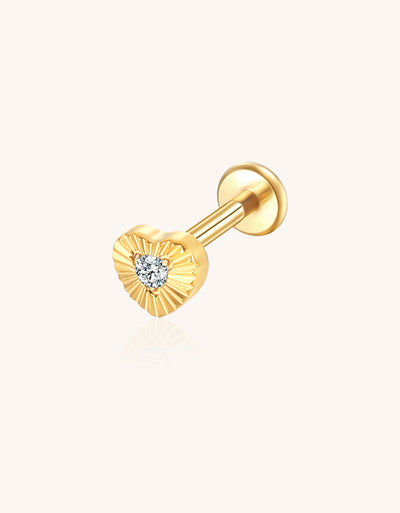Titanium Lip Labret – Heart Striped Disc with Prong-Set Lab-Grown Diamond
