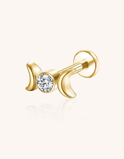 Moon & Lab-Grown Diamond Cartilage Earring – Titanium 16G Labret Piercing Jewelry