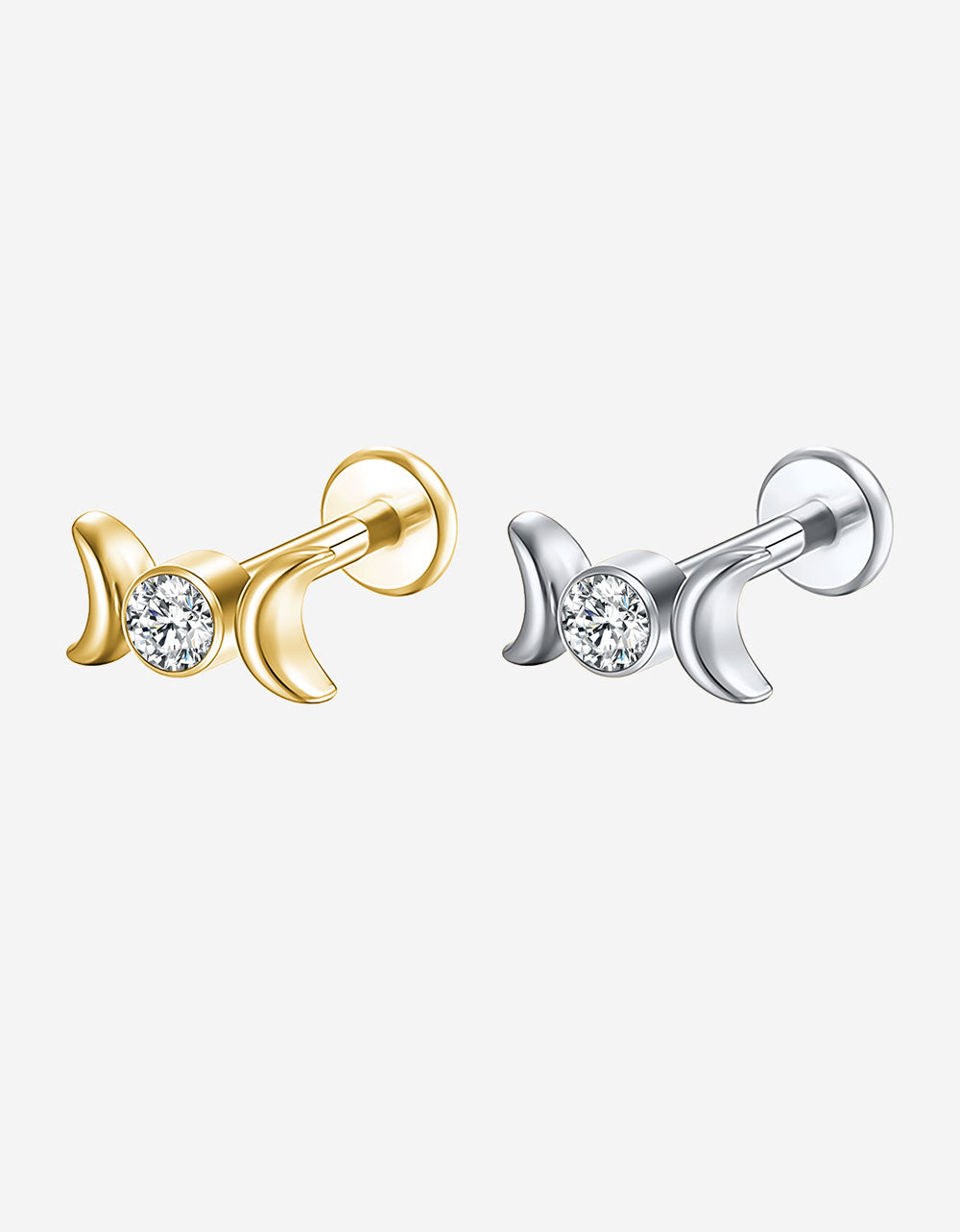 Moon & Lab-Grown Diamond Cartilage Earring – Titanium 16G Labret Piercing Jewelry