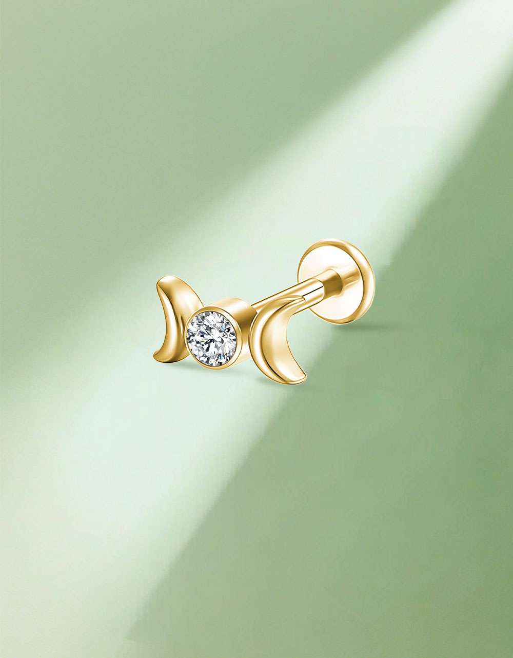 Moon & Lab-Grown Diamond Cartilage Earring – Titanium 16G Labret Piercing Jewelry