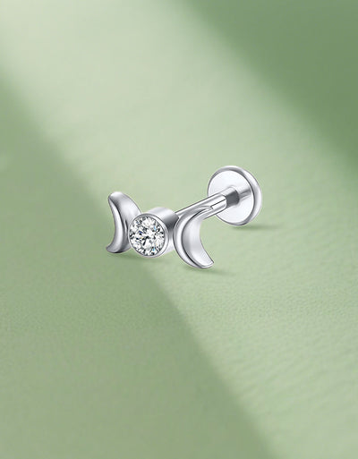 Moon & Lab-Grown Diamond Cartilage Earring – Titanium 16G Labret Piercing Jewelry