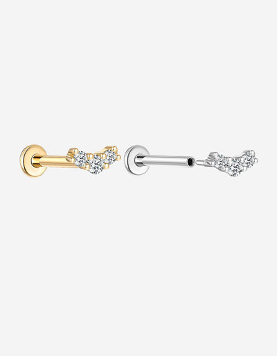 Single Row Lab-Grown Diamond Earrings – 16G Threaded Labret Cartilage Piercing Jewelry